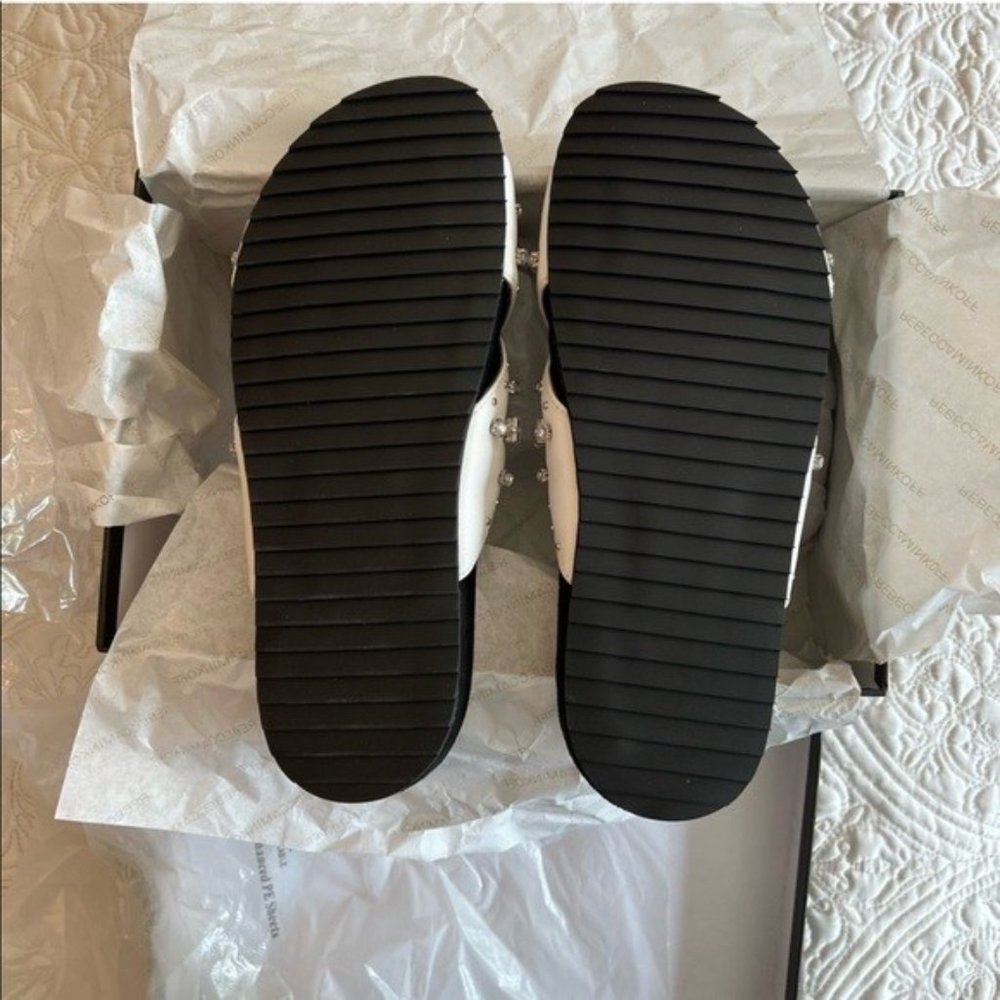 Rebecca Minkoff White Theo Jeweled Leather Slide Sandals - Picture 5 of 6